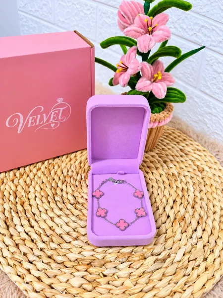 Pulsera Tréboles Rosados Plateada