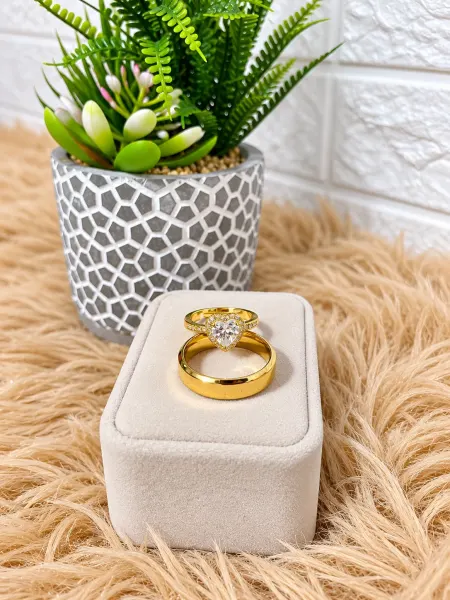 Dúo de Anillos Dorado Corazón Pandora Blanco