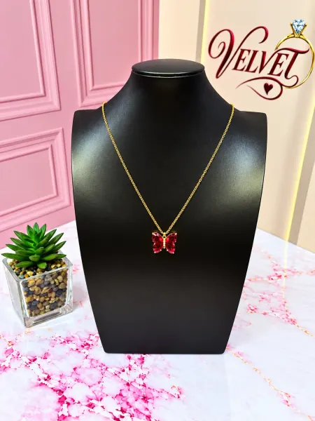 Collar Dorado Mariposa Roja