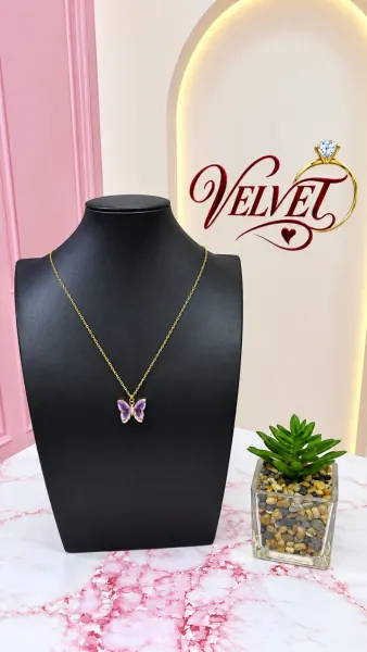 Collar Dorado Mariposa Rosado