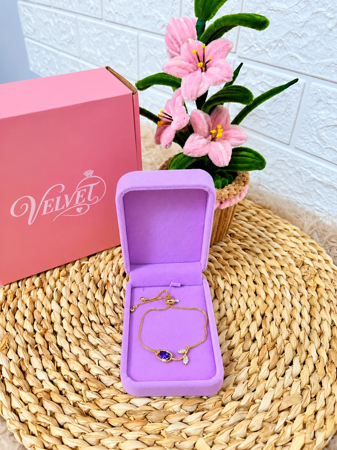 Pulsera Ajustable Dorado Tulipàn Lila