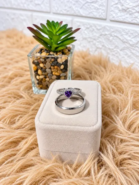 Dúo de Anillos Plateado Pandora Lila