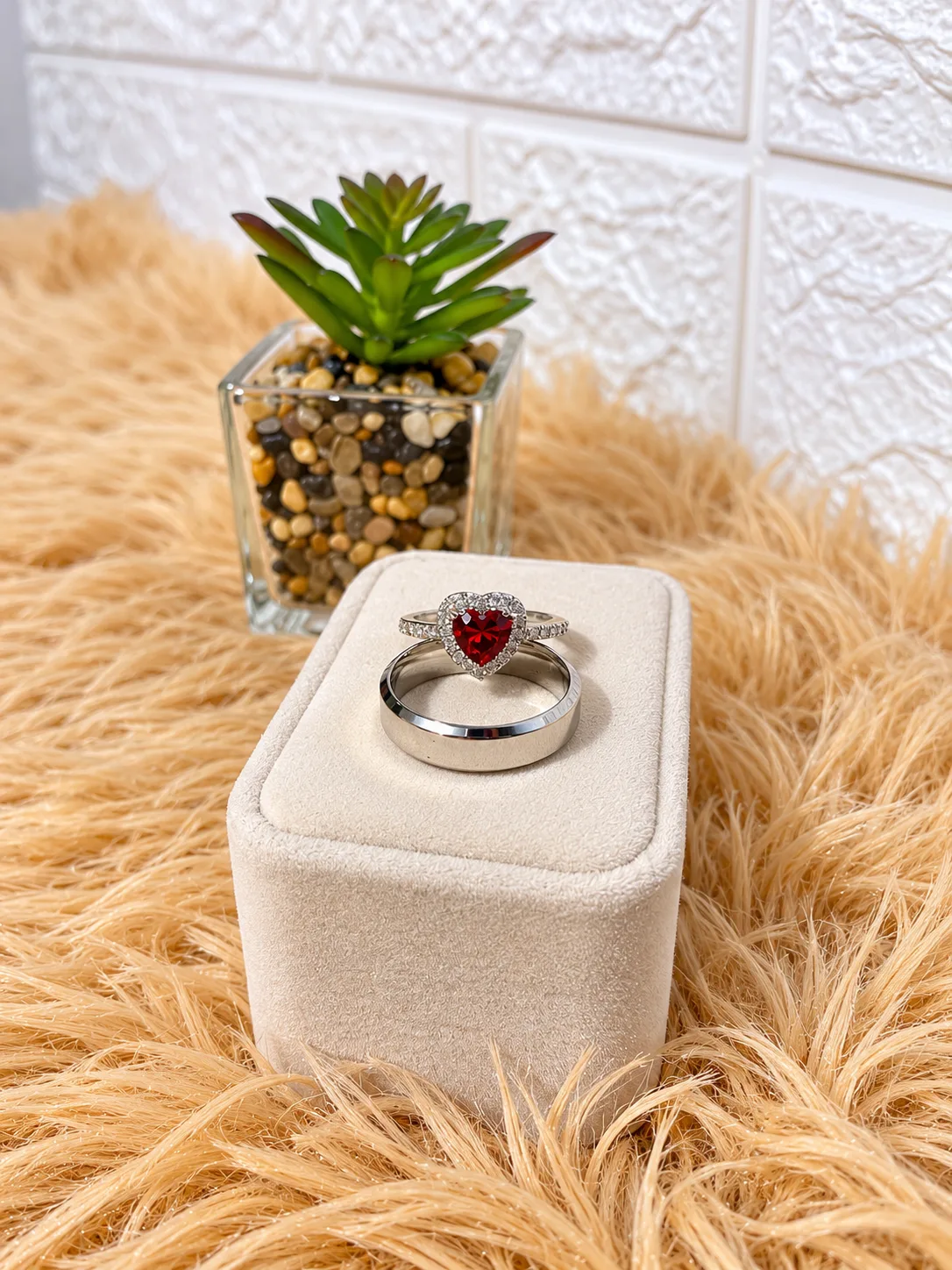 Dúo de Anillos Plateados Pandora Rojo