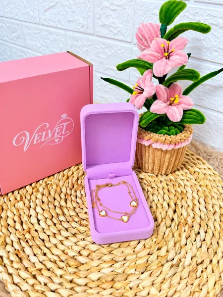 Pulsera Doble Dorado Corazones de Nácar