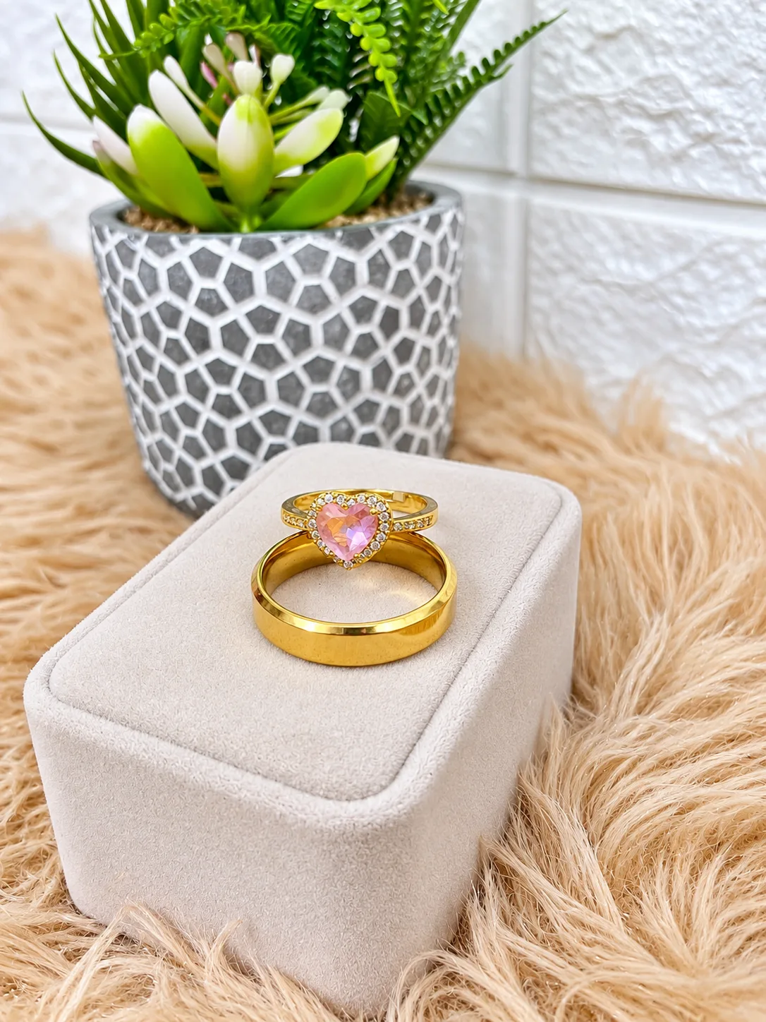 Dúo de Anillos Dorado Pandora Rosado