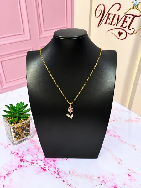 Collar Dorado Tulipán Rosa