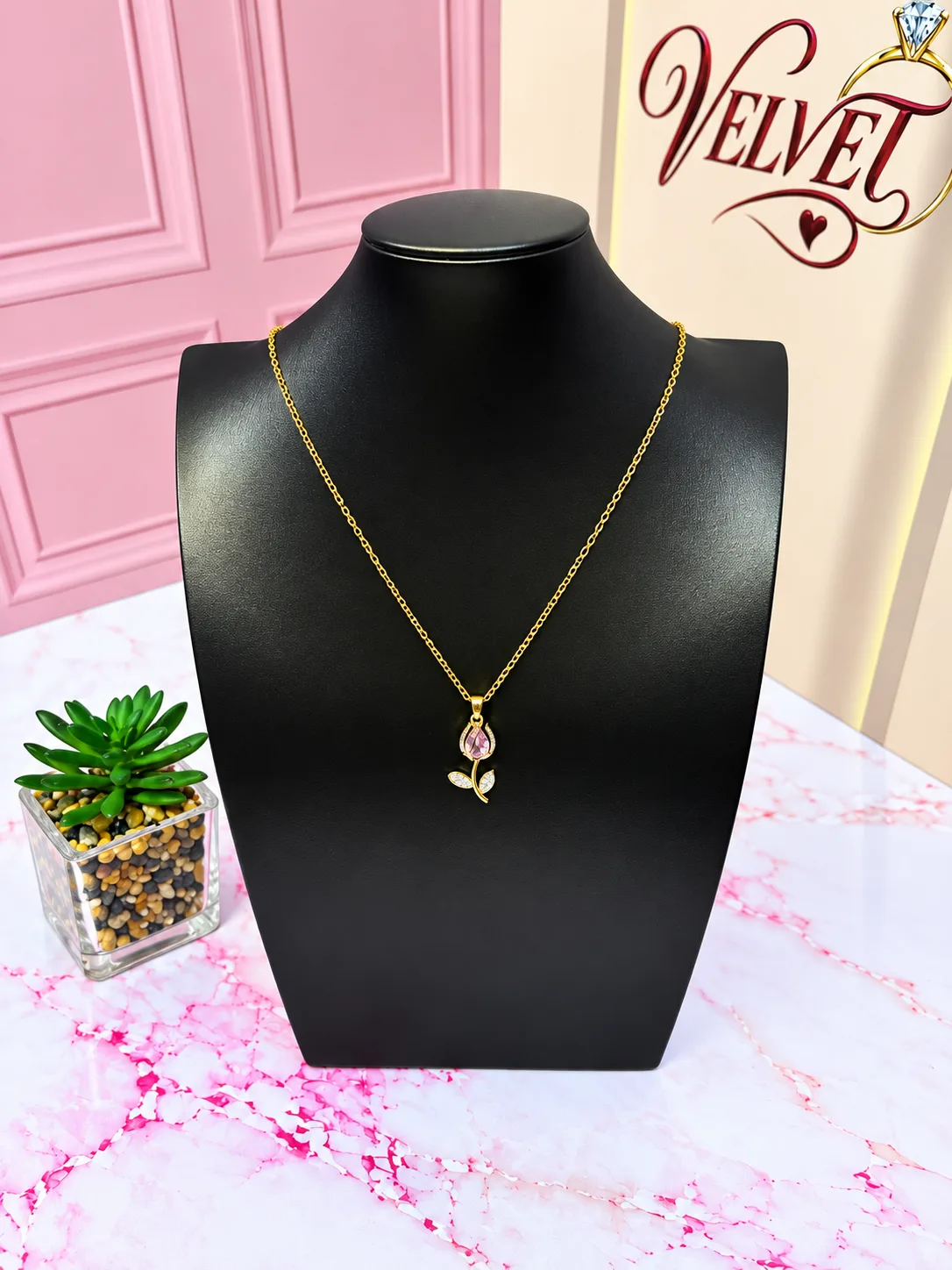 Collar Dorado Tulipán Rosa