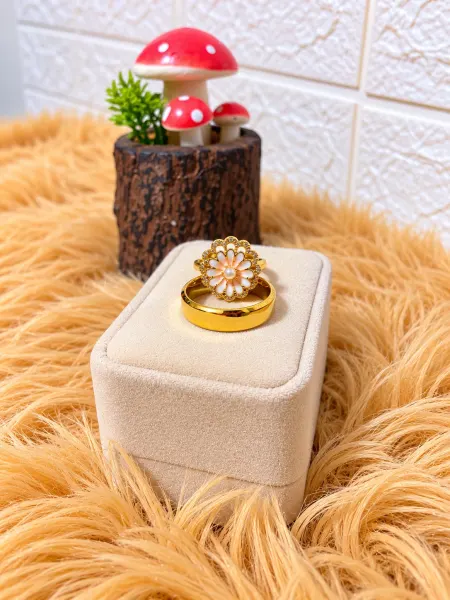 Dúo de Anillos Dorado Flor Giratorio