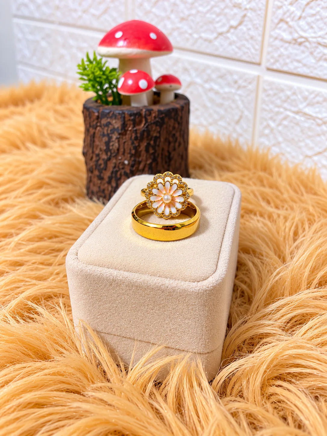 Dúo de Anillos Dorado Flor Giratorio