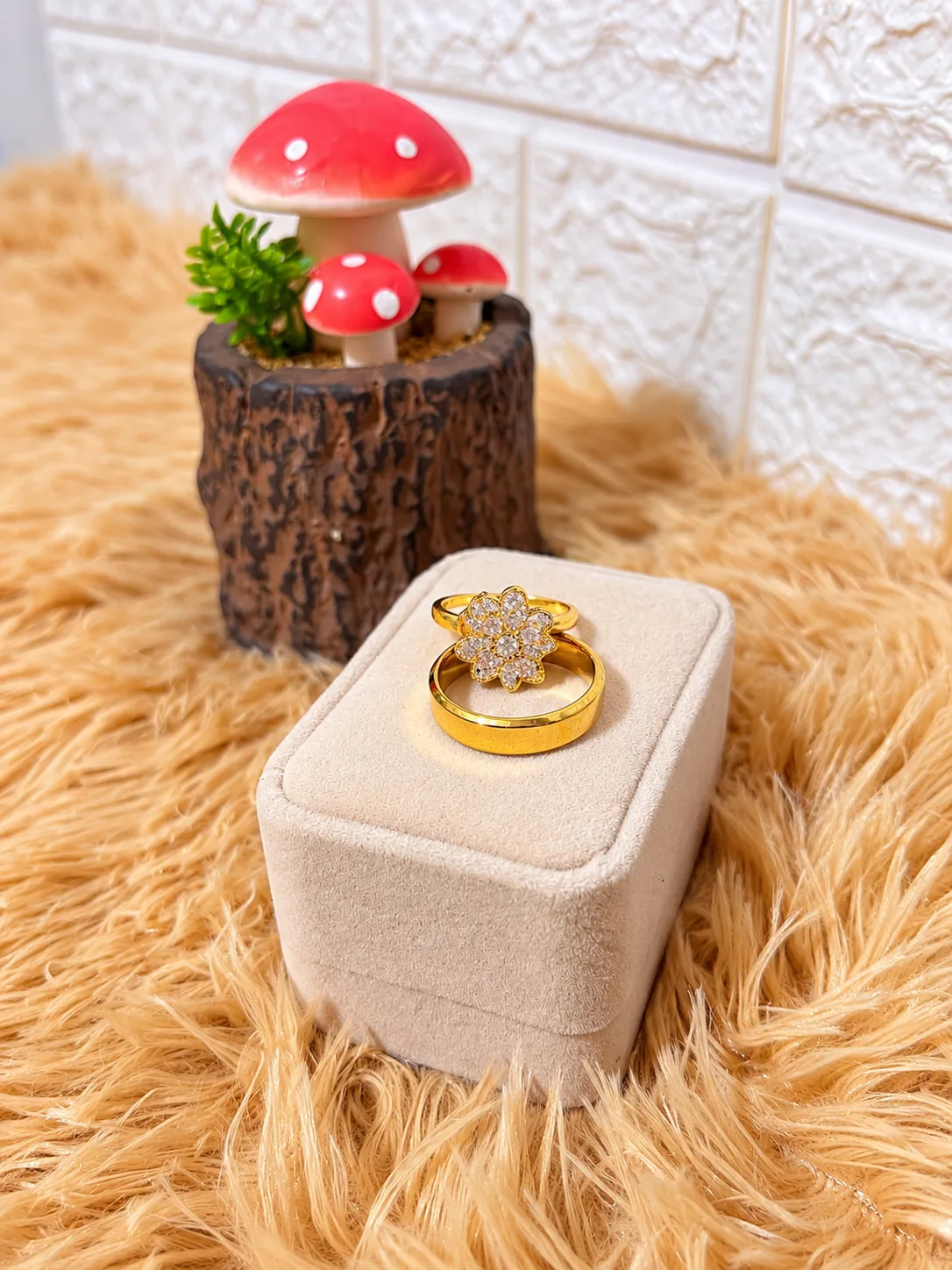 Dúo de Anillos  Dorado Flor Giratorio