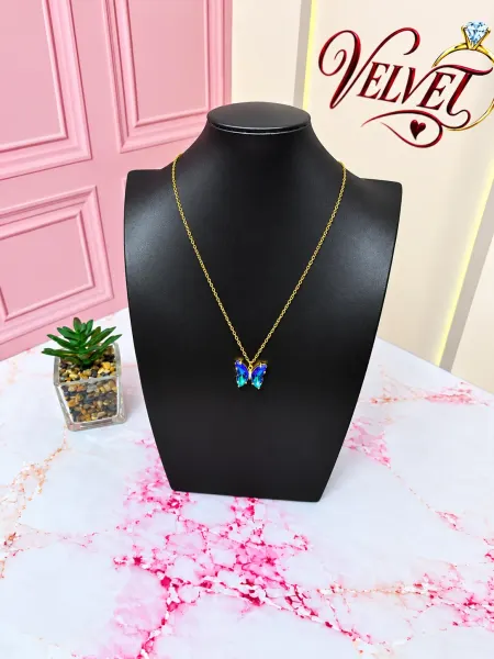 Collar Dorado Mariposa Azul