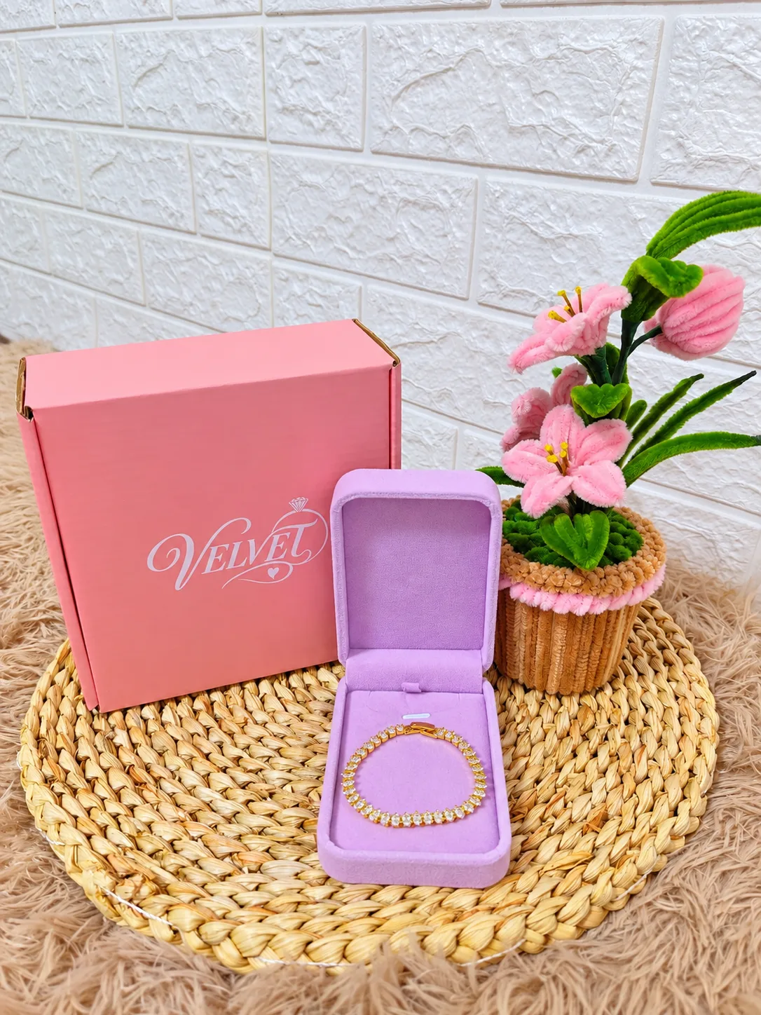 Pulsera Dorado Tenis Blanco